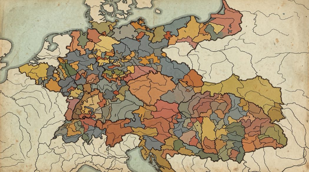 Schematische Fläche Mitteleuropas, gefüllt mit einem chaotischen Mosaik aus sehr vielen winzigen Teilen.